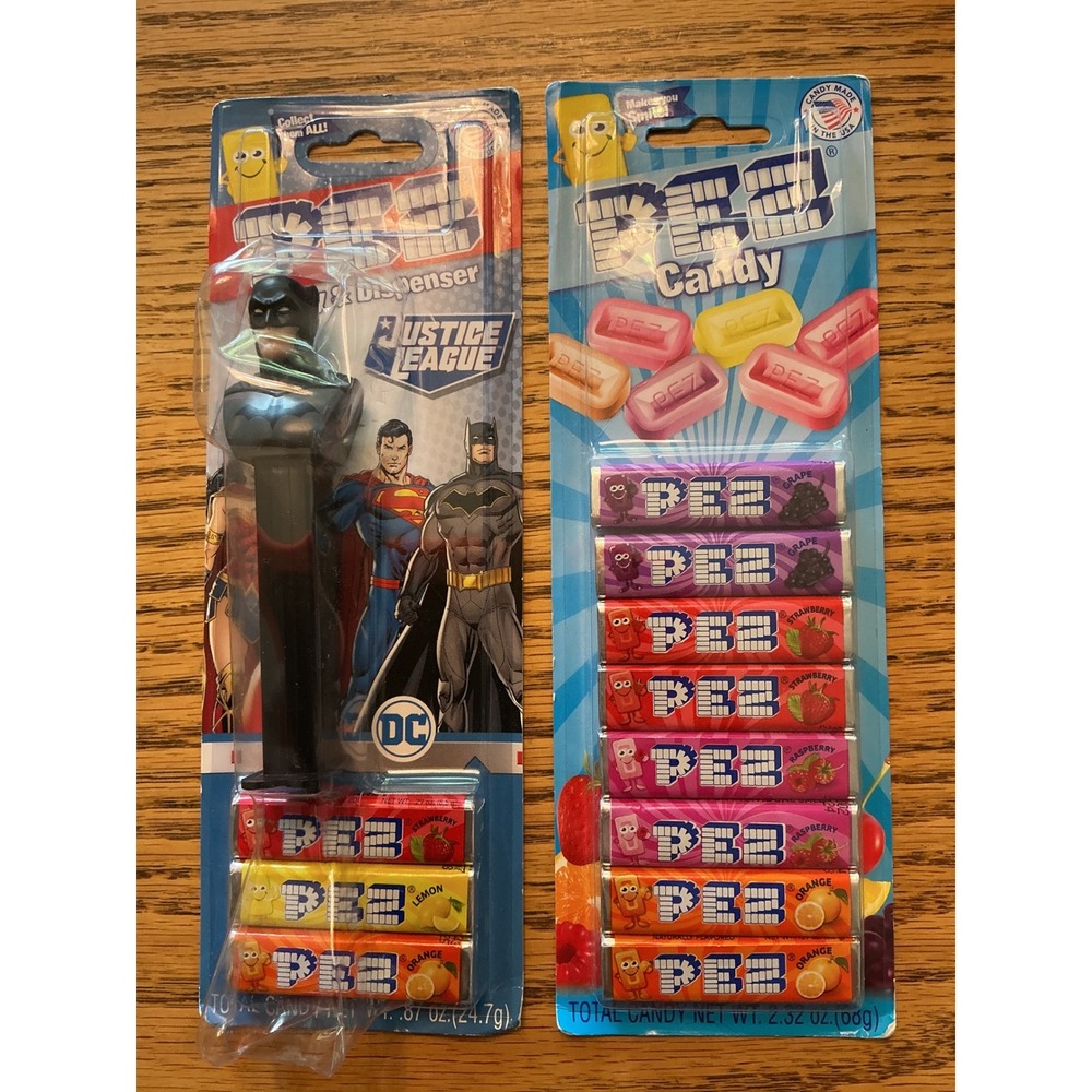 Batman PEZ Dispenser DC Justice League New on Card with 8 Pack Candy Refills